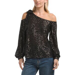 CECE One Cold Shoulder Long Sleeve Top With Bow